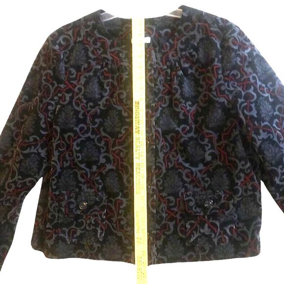 Charter Club Corduroy Jacket Womens 1X Black Red Dark Floral Velvety Button Up - Picture 12 of 15